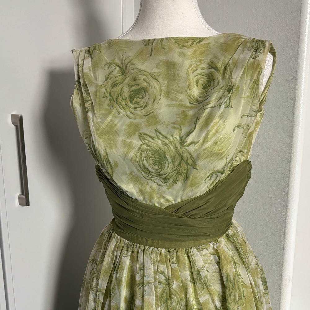 Vintage Algo Summer Olive Floral Cocktail Dress - Picture 2 of 12